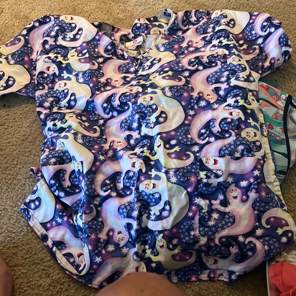 Cute ghost purple scrub